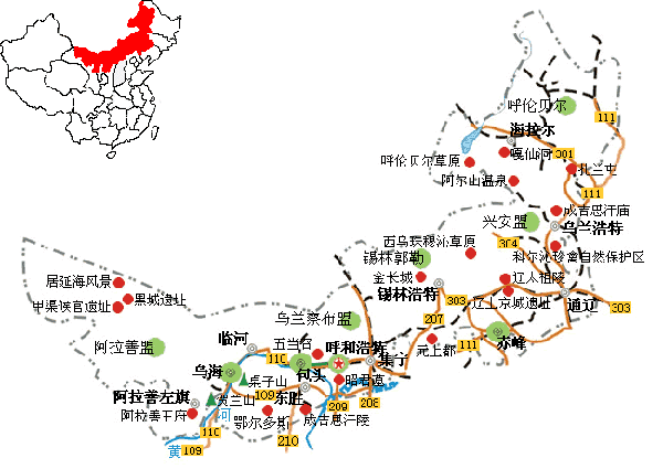 内蒙古自治区地図